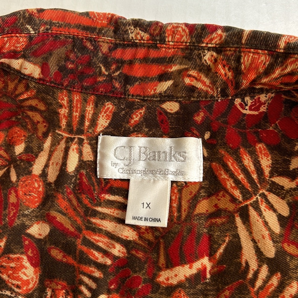 C.J. Banks Shacket Full Zip 3/4 Sleeves Fall/Winter Org/Grn/Yel Size 1X - Picture 6 of 11
